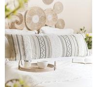 BlissBlush - Federa per cuscino grande per letto, 20x54 cm, stile boho, oversize, lunga, per camera da letto, nera, neutra, bianca, cuscino decor