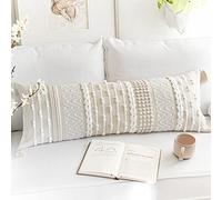 BlissBlush Federa per cuscino lombare, 35,6 x 91,4 cm, colore bianco crema, in tessuto bohémien, per cuscino lombare, per divano e letto (solo federa, 35,6 x 91,4 cm)