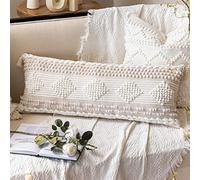 BlissBlush Federa per cuscino lombare, 35 x 91 cm, in tessuto bohémien, colore beige neutro, per divano e letto, cuscino lombare (solo federa, 35 x 91 cm)