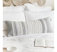 BlissBlush Federa per cuscino lombare decorativa grigia, 35 x 91 cm, stile bohémien, per letto, casa colonica, cuscino lombare per divano, federa moderna testurizzata