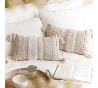 BlissBlush Set di 2 federe decorative per cuscino lombare, 30,5 x 50,8 cm, color crema neutro, rettangolare, stile bohémien, per divano, camera da letto, soggiorno, decorazione per la casa
