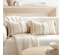 BlissBlush Set di 2 federe decorative per cuscino lombare, 30,5 x 50,8 cm, color crema neutro, rettangolare, stile bohémien, per divano, camera da letto, soggiorno, decorazione per la casa