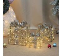 Blissbuilt 3 Scatole Luminose Natalizie,Luci Scatola Regalo Decorazione di Natale,Luci Natalizie per Casa con Paillettes e Fiocco,Luminose Scatole Natalizia per Albero di Natale,Finestre
