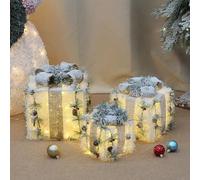 Blissbuilt 3 Scatole Luminose Natalizie,Luci Scatola Regalo Decorazione di Natale,Luci Natalizie per Casa con Paillettes e Fiocco,Luminose Scatole Natalizia per Albero di Natale,Finestre