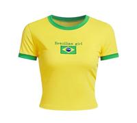 Blissbuilt Maglietta Brasile Calcio Donna Rapida e Traspiranti Maglia da Calcio a Maniche Corte Slim-Fit Palestra Top Sportivo per Gli Appassionati di Calcio Stili Multipli S/M/L