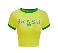 Blissbuilt Maglietta Brasile Calcio Donna Rapida e Traspiranti Maglia da Calcio a Maniche Corte Slim-Fit Palestra Top Sportivo per Gli Appassionati di Calcio Stili Multipli S/M/L