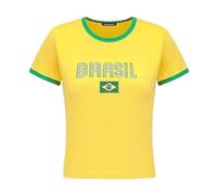 Blissbuilt Maglietta Brasile Calcio Donna Rapida e Traspiranti Maglia da Calcio a Maniche Corte Slim-Fit Palestra Top Sportivo per Gli Appassionati di Calcio Stili Multipli S/M/L