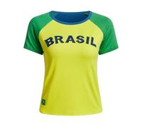 Blissbuilt Maglietta Brasile Calcio Donna Rapida e Traspiranti Maglia da Calcio a Maniche Corte Slim-Fit Palestra Top Sportivo per Gli Appassionati di Calcio Stili Multipli S/M/L