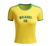 Blissbuilt Maglietta Brasile Calcio Donna Rapida e Traspiranti Maglia da Calcio a Maniche Corte Slim-Fit Palestra Top Sportivo per Gli Appassionati di Calcio Stili Multipli S/M/L