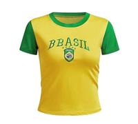 Blissbuilt Maglietta Brasile Calcio Donna Rapida e Traspiranti Maglia da Calcio a Maniche Corte Slim-Fit Palestra Top Sportivo per Gli Appassionati di Calcio Stili Multipli S/M/L
