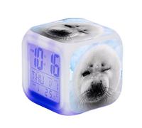 Blissbuilt Sveglia Comodino Orologio per Bambini con Snooze,rilevamento della Temperatura Anime Sveglia Digitale LED,con luci,7 Colori Che cambiano la Notte Regalo Compleanno Ragazza Donne (foca)