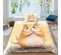 BLISSCOZY Criceto Set Copripiumino 3D Stampato Set Copripiumino in Microfibra Morbida Con Chiusura A Cerniera E Federe Cuscino Single（135x200cm）