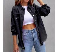 BlissfulAbode Cappotto oversize in jeans tinta unita per le donne a maniche | Silhouette oversize, opzioni di colore solido, stile casual streetwear, abbigliamento quattro stagioni