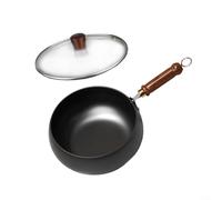 BlissfulAbode Padella in ferro forgiato a mano con design a pancia grande per diversi stili di cottura (pentola da 24 cm + coperchio in vetro)