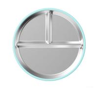 BlissfulAbode Piatti per bambini in acciaio inox con ventosa in silicone per mangiatori esigenti, promuove la varietà e riduce gli sprechi alimentari (blu)