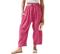 BlissfulAbode Tessuto elastico del poliestere delle donne dei pantaloni di | Elastico in vita, harem largo, stile gamba larga, poliestere traspirante, comodo da indossare tutti i giorni