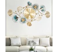 Blissio Orologio da Parete, Orologio Decorativo Silenzioso, Design Retrò in Metallo con Foglia di Ginkgo 3D, per Soggiorno, Ufficio, Camera da Letto, Cucina (Blu Retrò-Roma, 120cm)