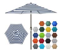Blissun Ombrellone da giardino o patio, ombrellone per mercato all’aperto da 2,3 m, con manovella inclinabile a pulsante (blu e bianco)