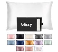 BLISSY Federa in 100% pura seta di gelso, 22 momme 6A, fibre di alta qualità, federa in raso per capelli e pelle, normale, queen e king, con cerniera nascosta, bianco