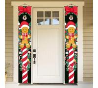 BlissYard Banner natalizio per portico, 180 x 30 cm, con bastoncini di zucchero di pan di zenzero, decorazioni verticali da appendere con ghirlanda, fiocco rosso e fiocco di neve, per portico