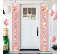 BlissYard Banner per porta di compleanno, 30,5 x 180 cm, in oro rosa, verticale, decorazione da appendere per telaio della porta, sfondo da parete, per interni ed esterni, decorazione per feste di