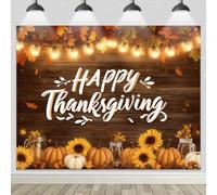 BlissYard Ringraziamento Sfondo Banner Felice Ringraziamento Testo Scritto a mano Zucca Girasole String Luci Decorazione 8x6ft Decorazioni per feste Interni Esterni Festival Forniture per Decorazioni