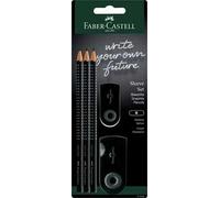 Blister 3 matite di grafite Grip 2001, 1 gomma mini Sleeve, 1 temperamatite Sleeve a due fori, nero