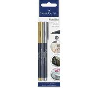 FABER-CASTELL 160796 - Marcatore metallizzato con punta in fibra, larghezza linea 1.5 mm, adatto a molte superfici, oro e argento, set da 2