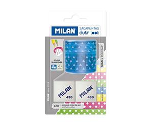 Blister sacapuntas Duet Look azul con 2 gomas 430