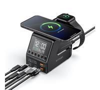BlitzWolf® BW-FW10 - Caricabatterie rapido da tavolo e sveglia da 240W, 6 porte di ricarica USB (tipo C e USB-A) + ricarica wireless
