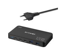 Blitzwolf® BW-i100 GaN 120 W Desktop-USB-Schnellladegerät, 5 USB-Anschlüsse (3 x 100 W PD3.0-Schnellladegerät + 2 x 18 W USB-A-Anschlüsse)