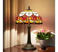 Blivuself Lampada da tavolo in vetro colorato a tulipano rosso stile Tiffany, luce per camera da letto, comodino, scrivania, soggiorno, ufficio, dormitorio, bar, retrò, unica
