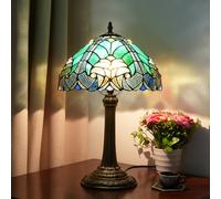 Blivuself Lampada Tiffany verde stile Liaison macchiato vetro Lampada da tavolo antico Lampada da tavolo base in metallo scrivania luce di lettura per il soggiorno camera da letto Bar Art Craft