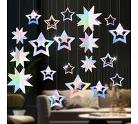 BLMHTWO Kit di decorazioni per feste a forma di stella, olografica, 3D, da appendere al laser, striscione iridescente con stelle luccicanti, ghirlande, sfondo per compleanno, laurea, matrimonio