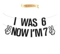 BLMHTWO Pre-Strung I Was 6 Now I'm 7 Birthday Banner, Black Glitter Happy 6 7 Years Old Compleanno Decorazioni Banner Divertente Cool Party Forniture per Ragazzi e Ragazze 7° Compleanno