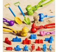BLmukce Set di giocattoli da spiaggia da 21 pezzi con fermagli, stampi e 2 pale, giocattolo estivo per bambini di età compresa tra 3 e 5 anni, regalo di Natale e di compleanno