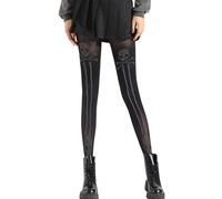 BLNGET 2. Collant alla moda con testo glitterato calze in nylon elasticizzato per leggings in nylon traspirante alla moda da donna, Scheletro, Taglia unica