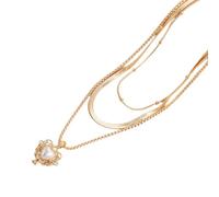 BLNGET Collana a più strati di ispirazione vintage a forma di cuore con perle e cristalli per un look a strati
