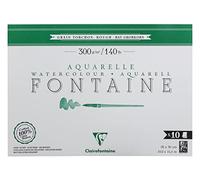 Clairefontaine 975515C Blocco collato 1 lato Fontaine: 10 fogli carta acquerello bianca 100% cotone e grana ruvida qualità professionale 26x36 cm 300g