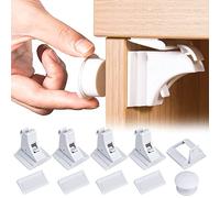 Blocca Cassetti per Bambini Magnetici, Chiusure Sicurezza Bambini (4 Serrature + 1 Chiavi), Design Invisibile Bambino Serrature Magnetiche di Sicurezza per Armadietto, Cassetto