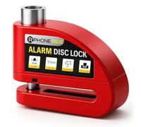 Bloccadisco con allarme 110 dB - Antifurto per moto/scooter/bicicletta - compatto e robusto, resistente alle intemperie, elettronica protetta - utilizzabile con guanti - con borsa da trasporto - Rosso