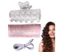 Bloccante elettrico per capelli 3,2 x 8,5 cm, ceramica, rosa | rulli autoadesivi, strumenti di accelerazione per capelli, kit di styling | alimentato USB, efficiente per istantaneo, nessun