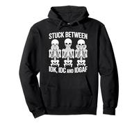 Bloccato tra IDK IDC IDGAF Funny Skeleton Meme Felpa con Cappuccio