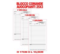BLOCCHI COMANDE RIGATE X RISTO/PUB PIZZERIE 10 BLOCCHI 25X3 COPIE AUTOCOPIANTI