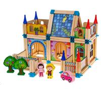 Blocchi da costruzione in legno per bambini 3+ - set colorato da 128 pezzi per costruire una casetta