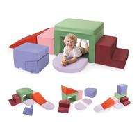 Blocchi da costruzione in schiuma per bambini, mattoncini morbidi per arrampicata, grandi capacità motorie, giocattoli montessori, Baby Soft Playset (7 pezzi + seduta pieghevole)