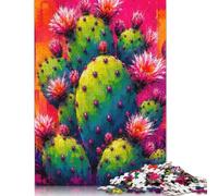 Blocchi di colore rosa cactus Puzzle in Legno 1000 Pezzi, Stile pop giocoso | Arte botanica rosa, Modello di pianta del deserto, Sfida, Gioco, Motivo floreale moderno, Puzzle in Legno, 14+, 70x50cm.
