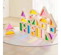 Blocchi di costruzione in legno con ombra arcobaleno di colori per bambini, giocattoli di blocchi di costruzione colorati in acrilico trasparente per il riconoscimento delle forme, giochi di assemblag
