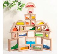 Blocchi di costruzione sensoriali in legno e acrilico a forma di arcobaleno per bambini, puzzle di forme geometriche, per sviluppare la percezione dei colori e la coordinazione della presa, ispirare c