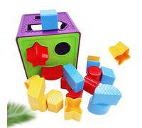 Blocchi di forma geometrica e cubo di smistamento a forma di scatola di